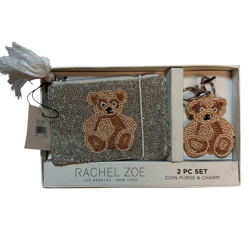 Rachel Zoe Silver Beaded Coin Purse and Charm Set NIB silver novelty